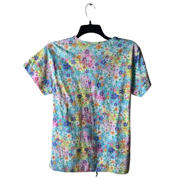 Crest Cotton Uniform Tops Womens S Floral AOP Bohemian Casual Summer Workwear - Picture 6 of 9